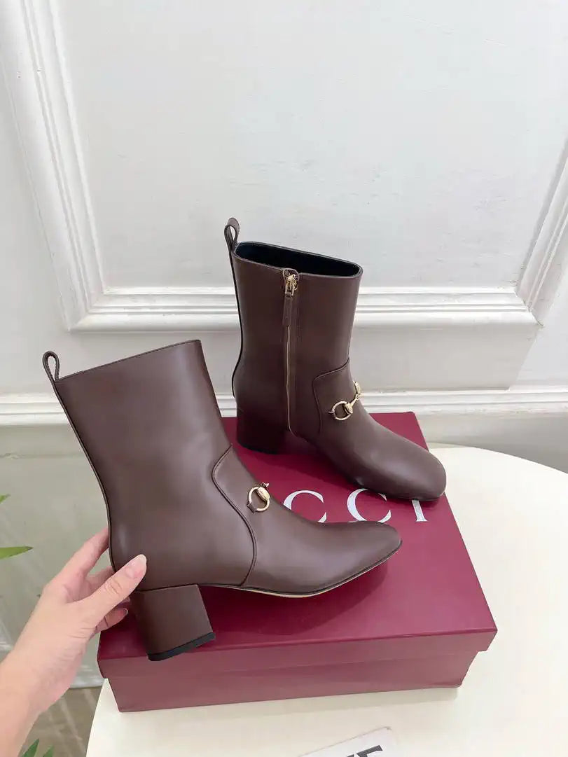 Gucci Women Classic horsebit chunky heel ankle boots G77360