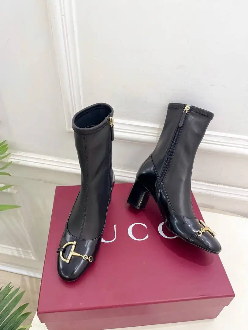 Gucci Women Classic horsebit chunky heel ankle boots G77361