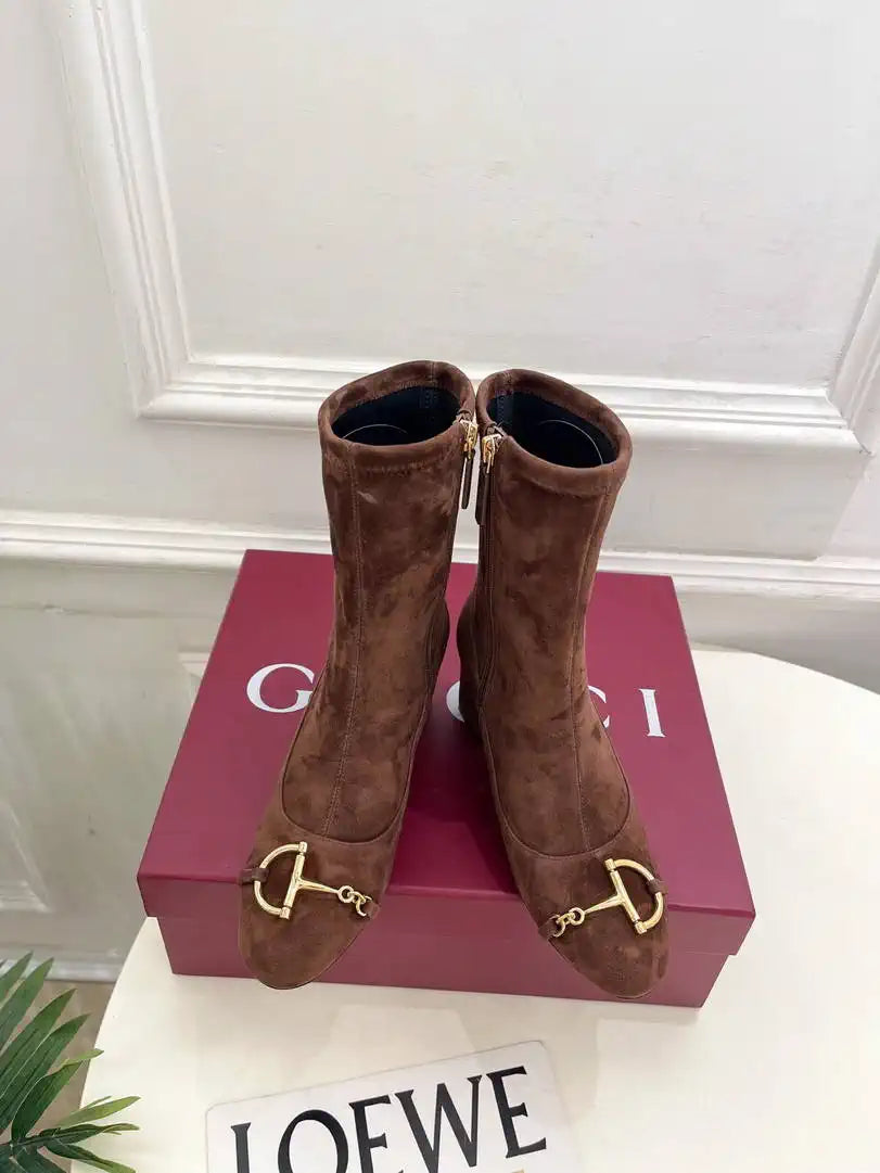 Gucci Women Classic horsebit chunky heel ankle boots G77363