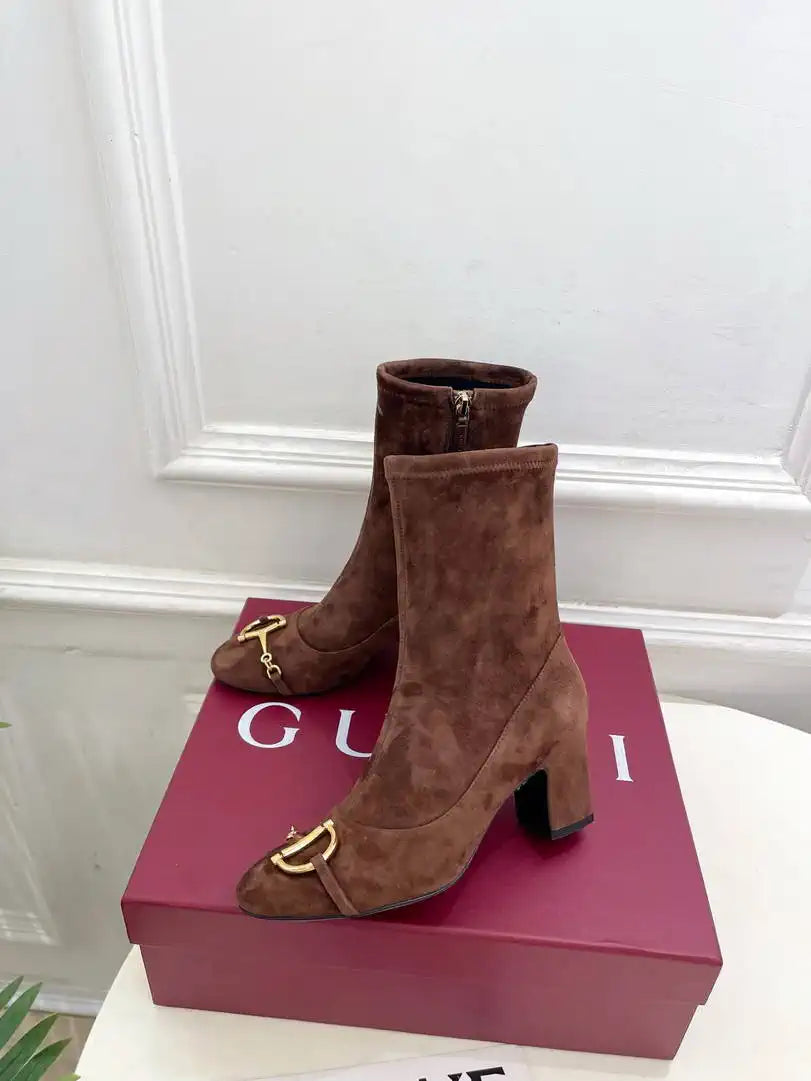 Gucci Women Classic horsebit chunky heel ankle boots G77363