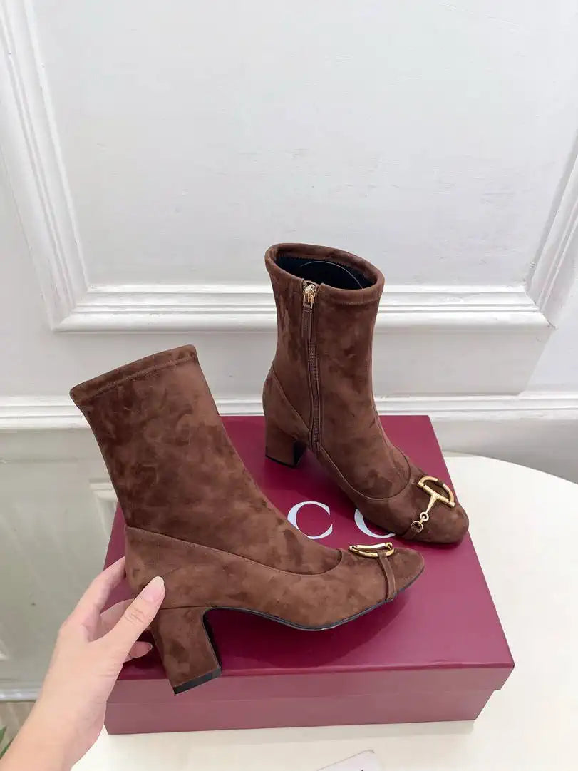 Gucci Women Classic horsebit chunky heel ankle boots G77363