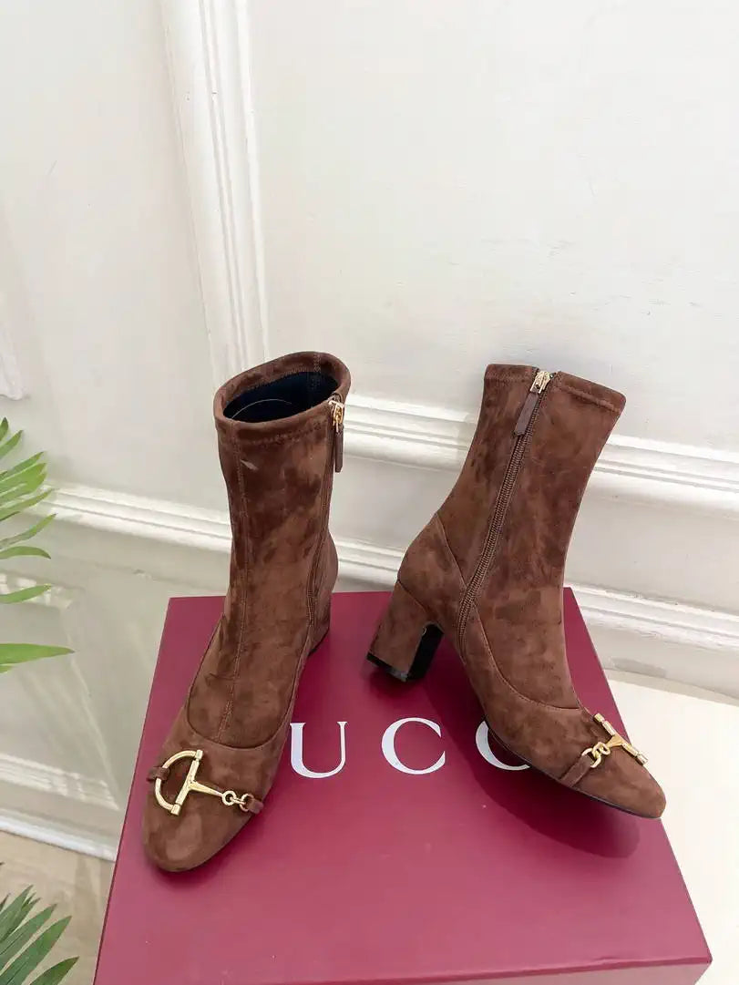 Gucci Women Classic horsebit chunky heel ankle boots G77363