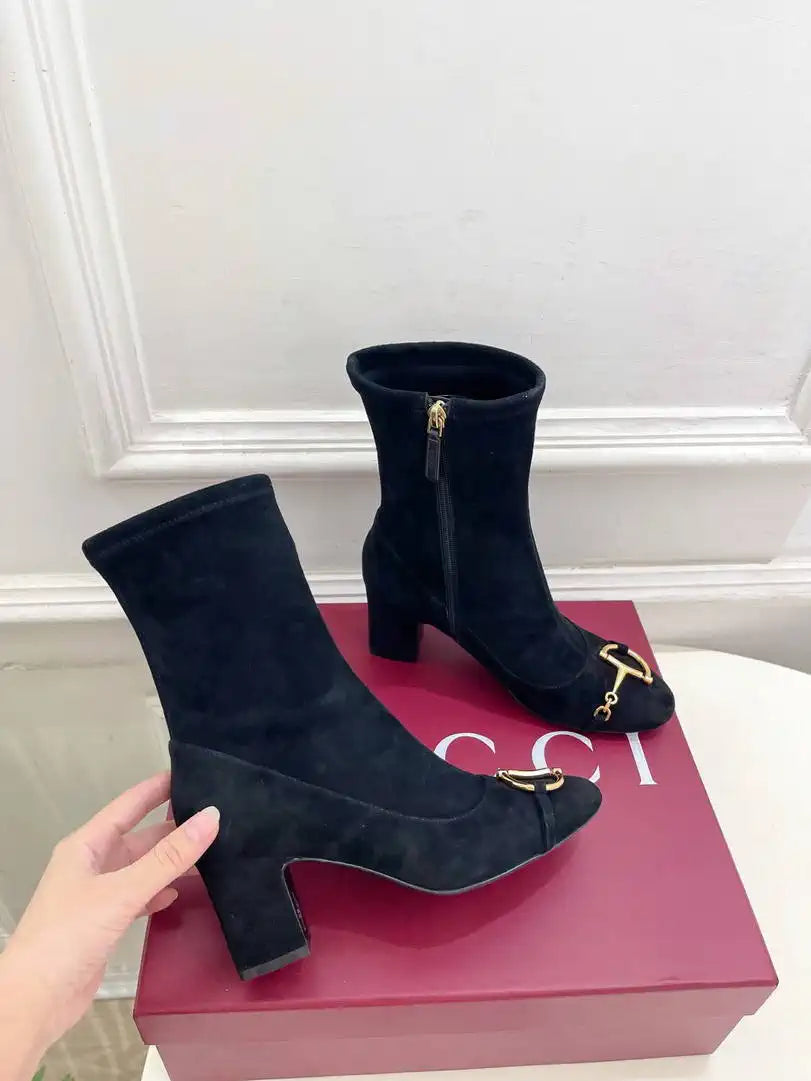 Gucci Women Classic horsebit chunky heel ankle boots G77364