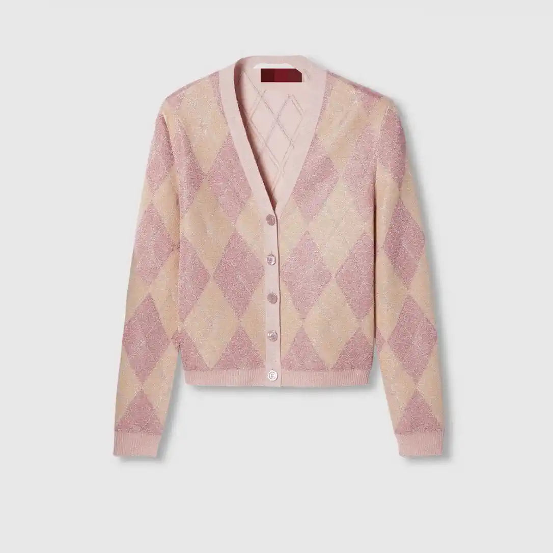 Gucci Women Diamond jacquard gold-thread knitted cardigan  G11105