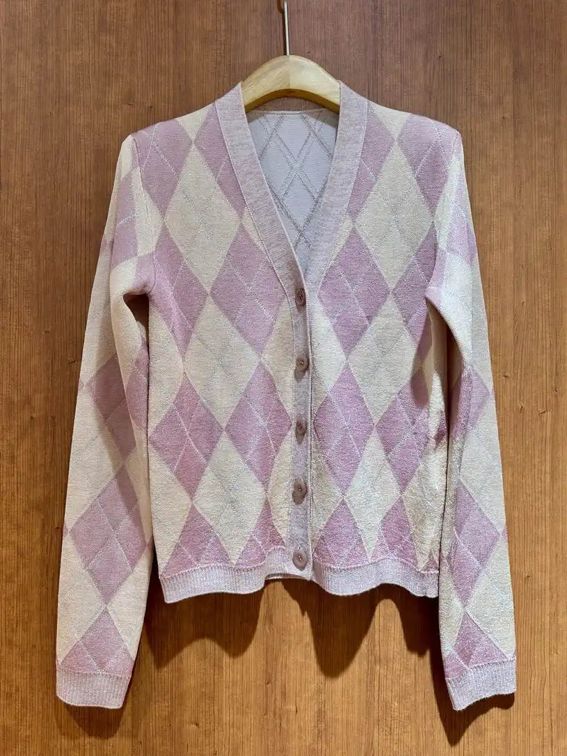Gucci Women Diamond jacquard gold-thread knitted cardigan  G11105