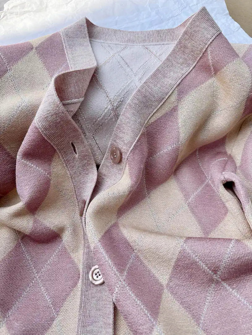 Gucci Women Diamond jacquard gold-thread knitted cardigan  G11105