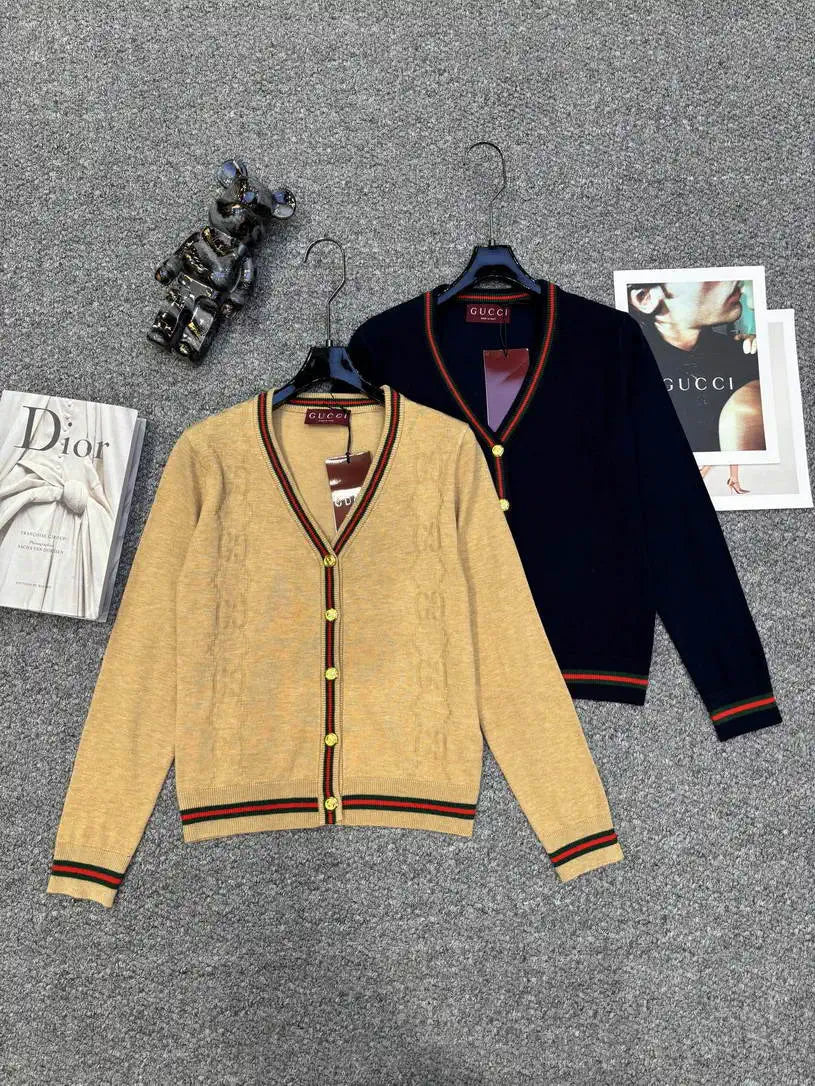 Gucci Women Double C logo jacquard Cardigan Sweater Wool G11110