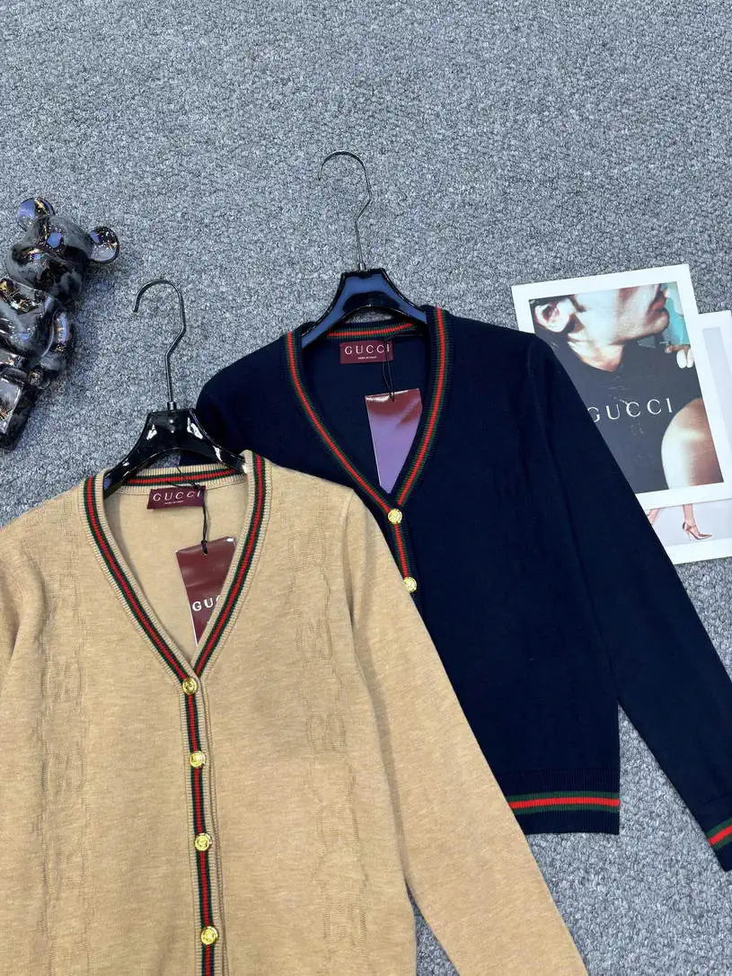 Gucci Women Double C logo jacquard Cardigan Sweater Wool G11110