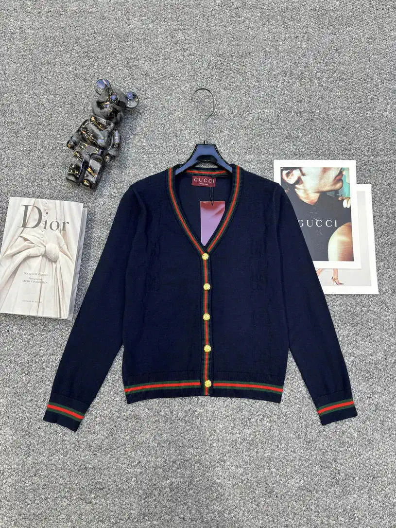 Gucci Women Double C logo jacquard Cardigan Sweater Wool G11110