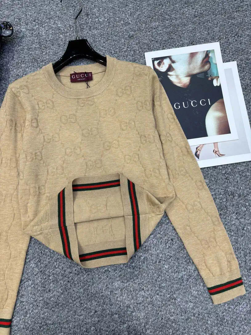 Gucci Women Double C logo jacquard Cardigan Sweater Wool G11110