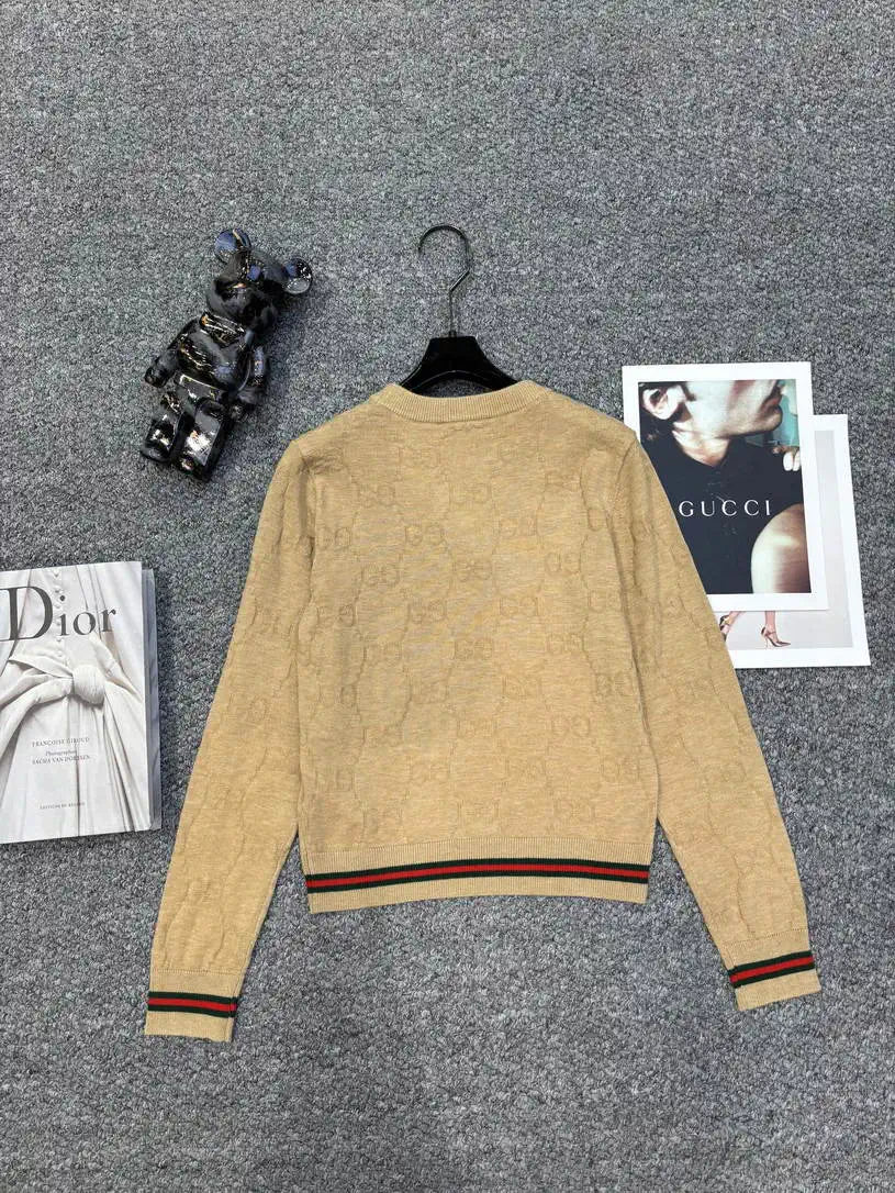 Gucci Women Double C logo jacquard Cardigan Sweater Wool G11110