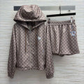 Gucci Women Fashion Double G jacquard leisure suit Hooded zip-up jacket G88001