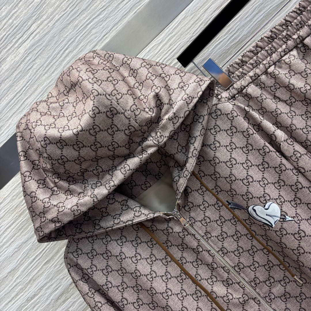 Gucci Women Fashion Double G jacquard leisure suit Hooded zip-up jacket G88001