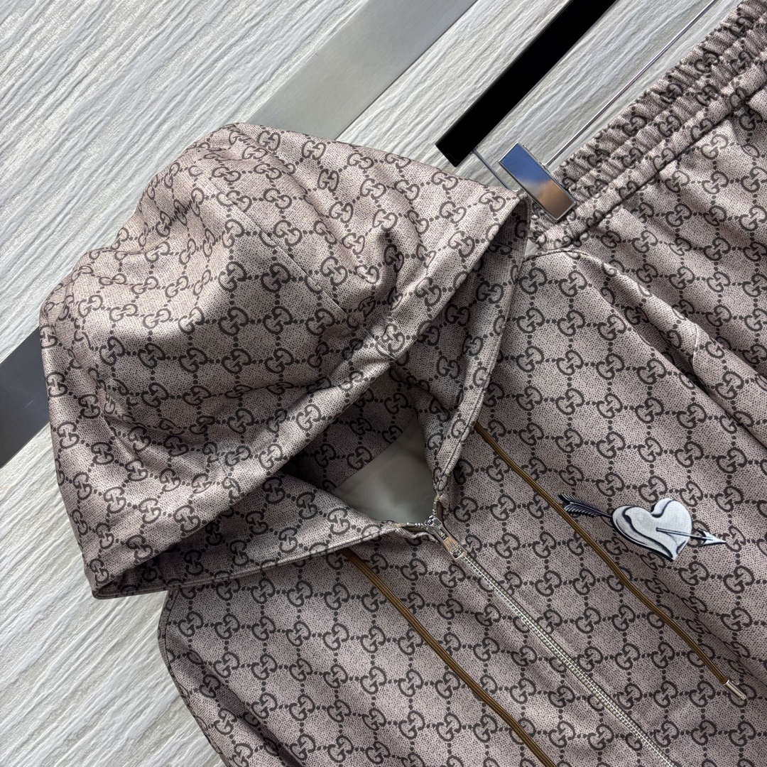 Gucci Women Fashion Double G jacquard leisure suit Hooded zip-up jacket G88001