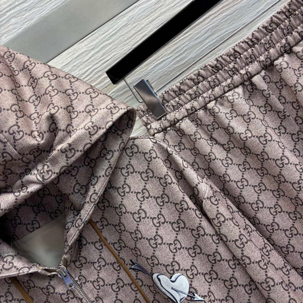 Gucci Women Fashion Double G jacquard leisure suit Hooded zip-up jacket G88001