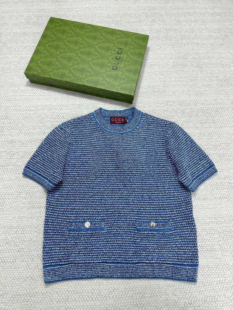 Gucci Women GG blue striped short sleeves G85272