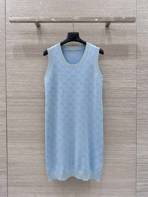 Gucci Women jacquard full-length GG wool dress G85263 - Blue / S - View 1