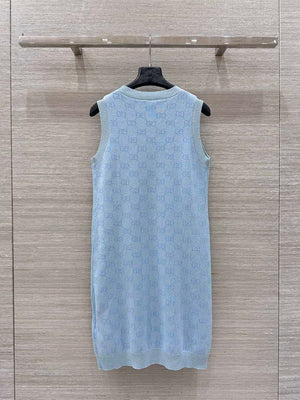 Gucci Women jacquard full-length GG wool dress G85263 - Blue / S - View 5