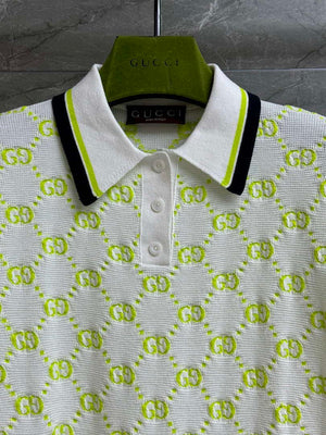 Gucci Women GG intarsia pattern Ivory and lime green dress G85264 - S - View 2