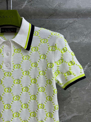 Gucci Women GG intarsia pattern Ivory and lime green dress G85264 - S - View 3