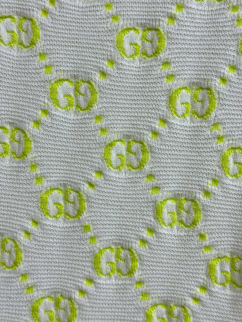 Gucci Women GG intarsia pattern Ivory and lime green dress G85264