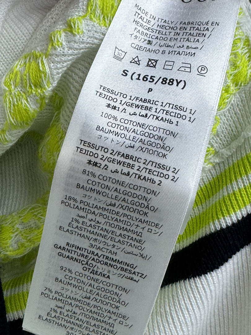 Gucci Women GG intarsia pattern Ivory and lime green dress G85264