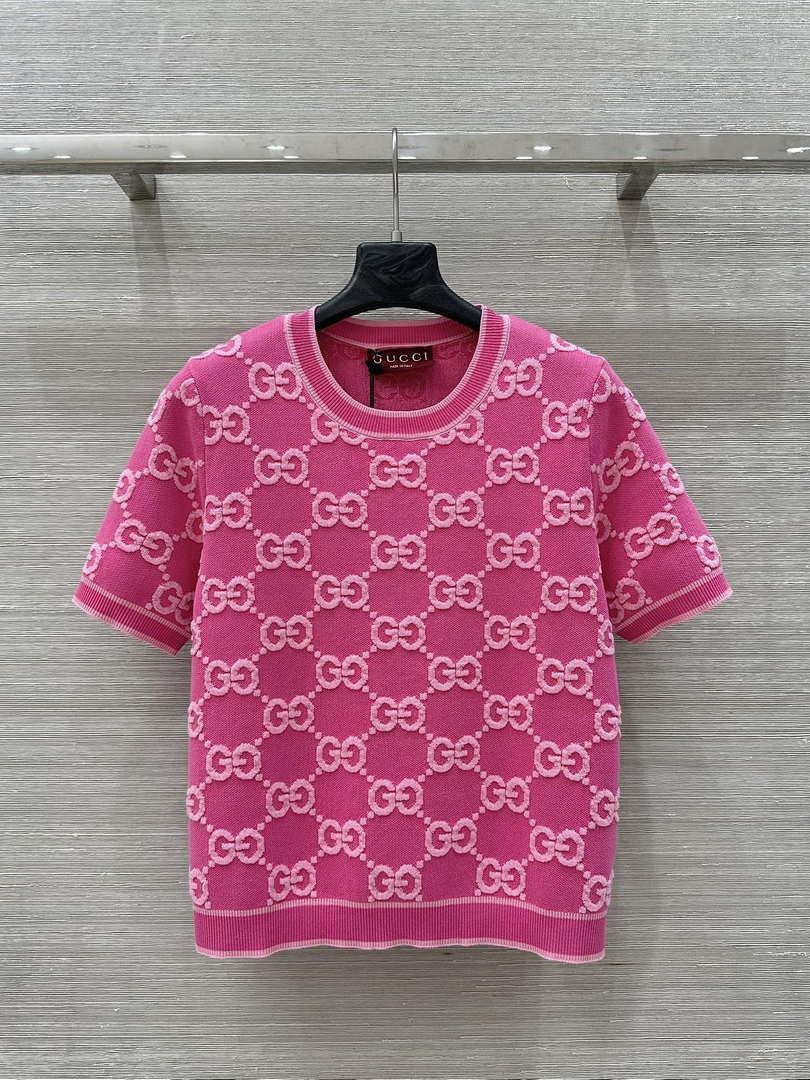 Gucci Women jacquard full-length GG wool short-sleeved top G85260