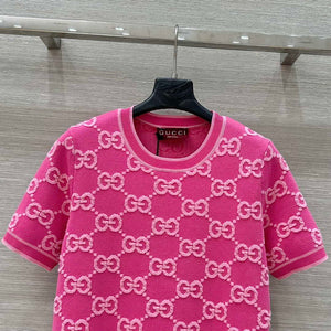 Gucci Women jacquard full-length GG wool short-sleeved top G85260 - S - View 2