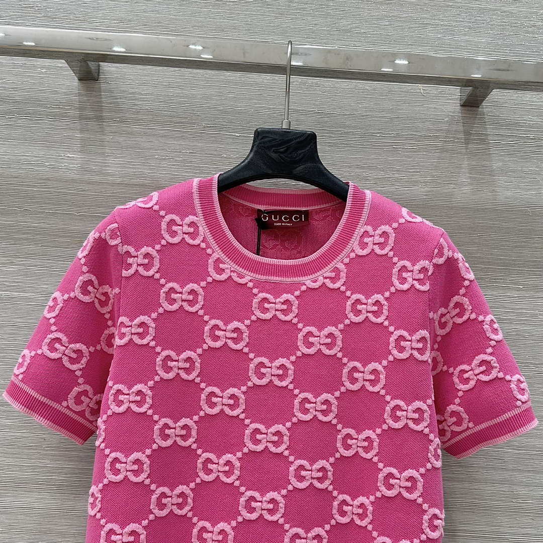 Gucci Women jacquard full-length GG wool short-sleeved top G85260