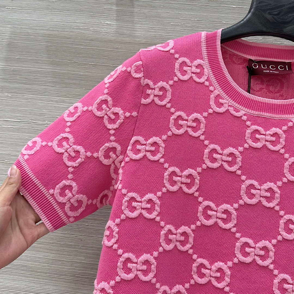 Gucci Women jacquard full-length GG wool short-sleeved top G85260