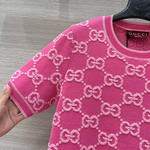 Gucci Women jacquard full-length GG wool short-sleeved top G85260 - S - View 3