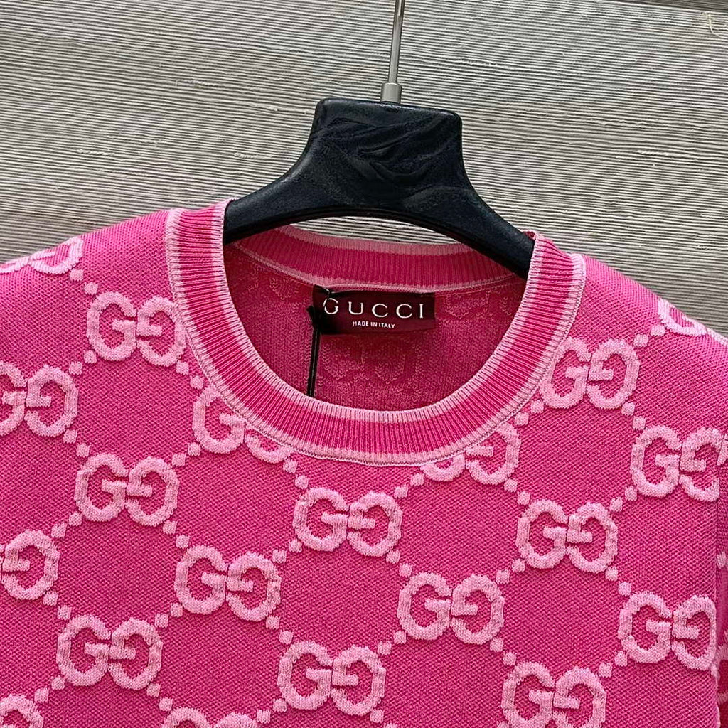 Gucci Women jacquard full-length GG wool short-sleeved top G85260