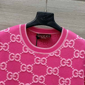 Gucci Women jacquard full-length GG wool short-sleeved top G85260 - S - View 4