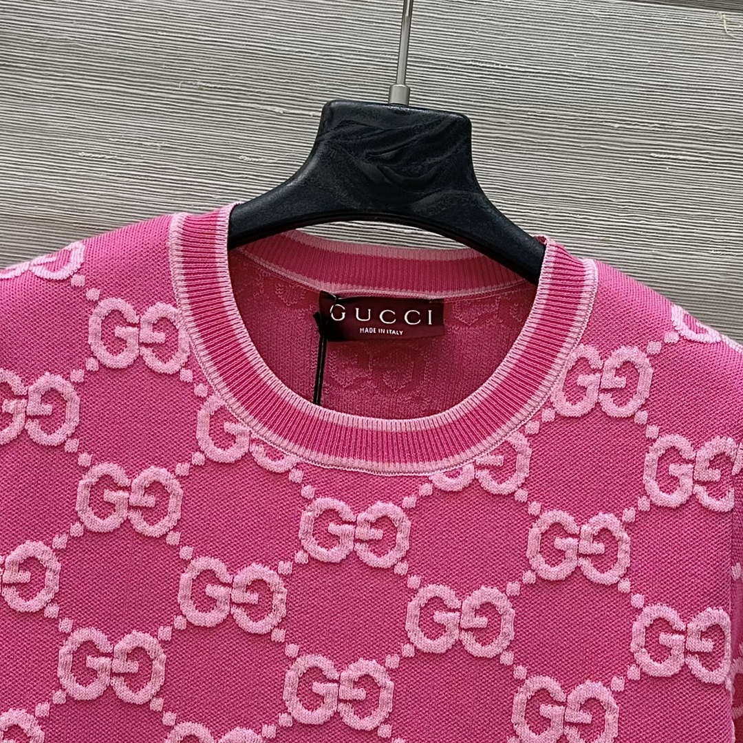 Gucci Women jacquard full-length GG wool short-sleeved top G85260