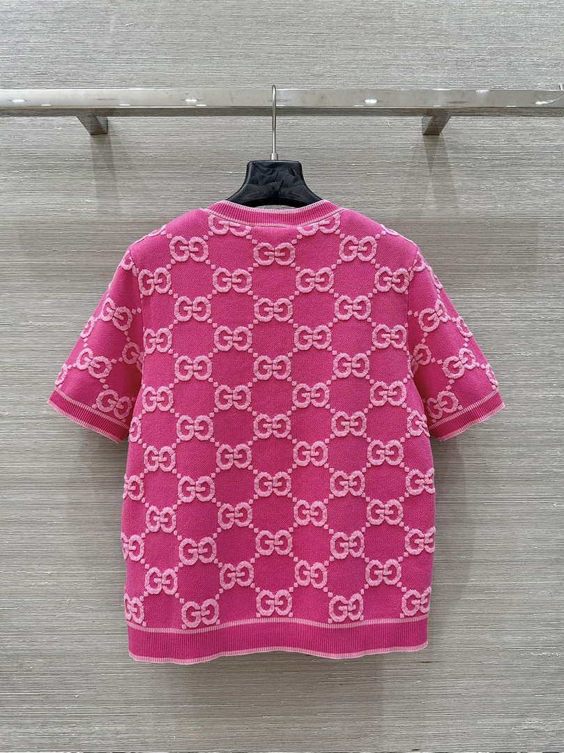Gucci Women jacquard full-length GG wool short-sleeved top G85260