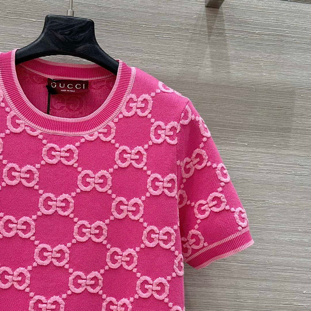 Gucci Women jacquard full-length GG wool short-sleeved top G85260