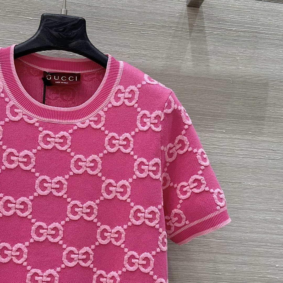 Gucci Women jacquard full-length GG wool short-sleeved top G85260