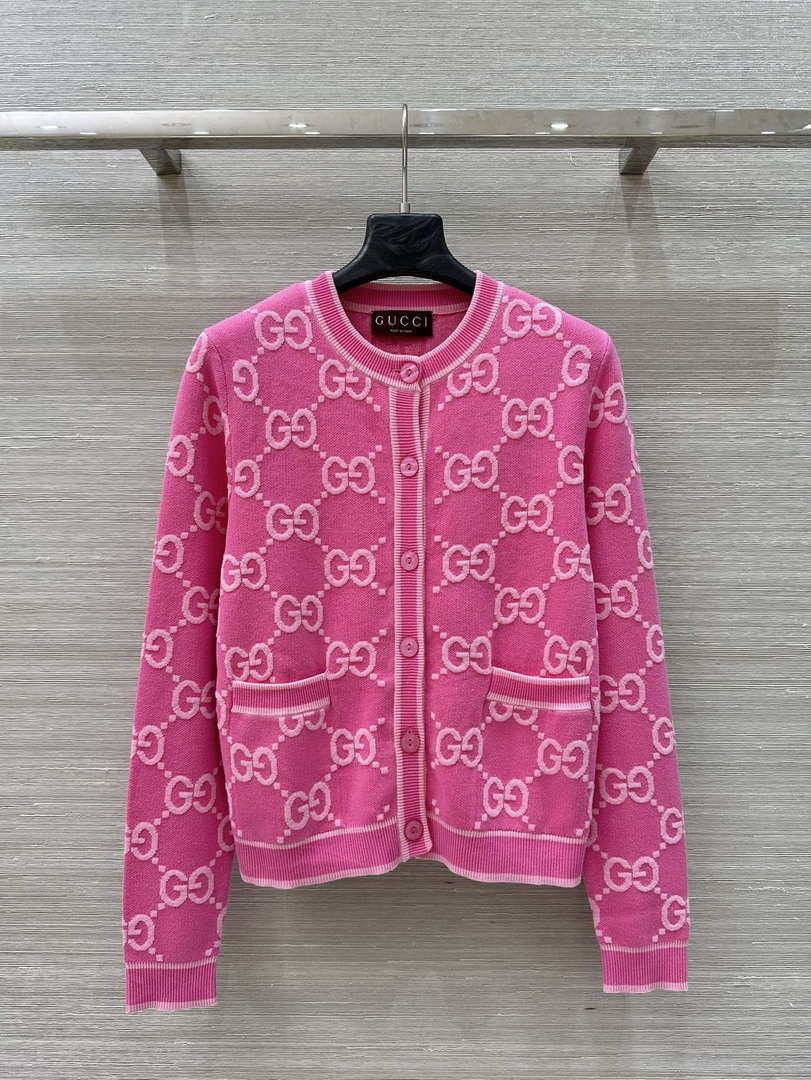Gucci Women jacquard full-length GG wool Wool knitted cardigan G85262