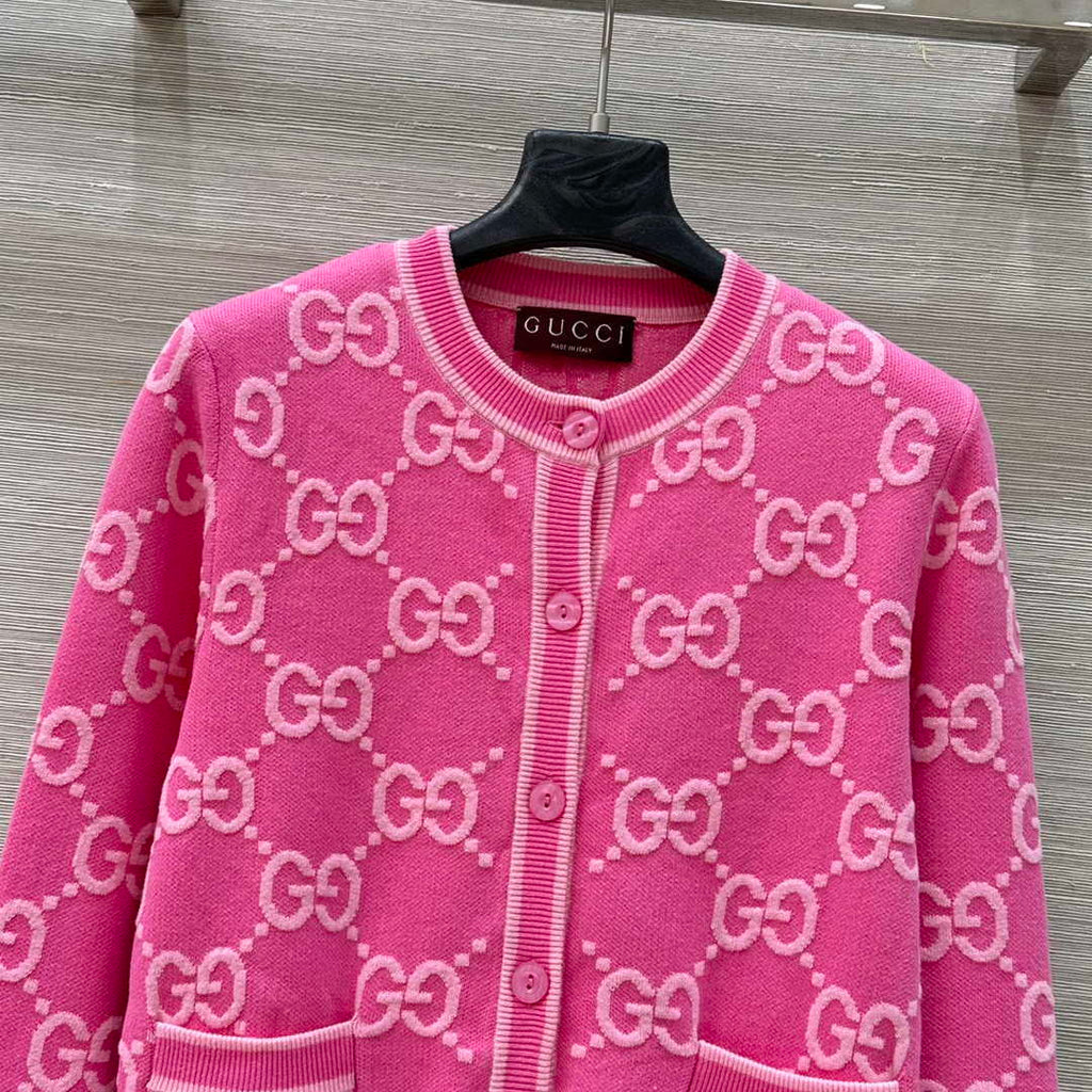 Gucci Women jacquard full-length GG wool Wool knitted cardigan G85262