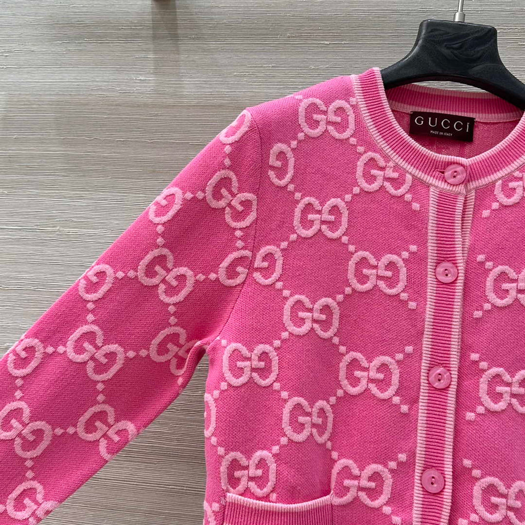 Gucci Women jacquard full-length GG wool Wool knitted cardigan G85262