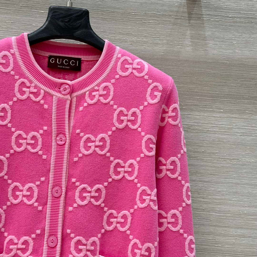 Gucci Women jacquard full-length GG wool Wool knitted cardigan G85262