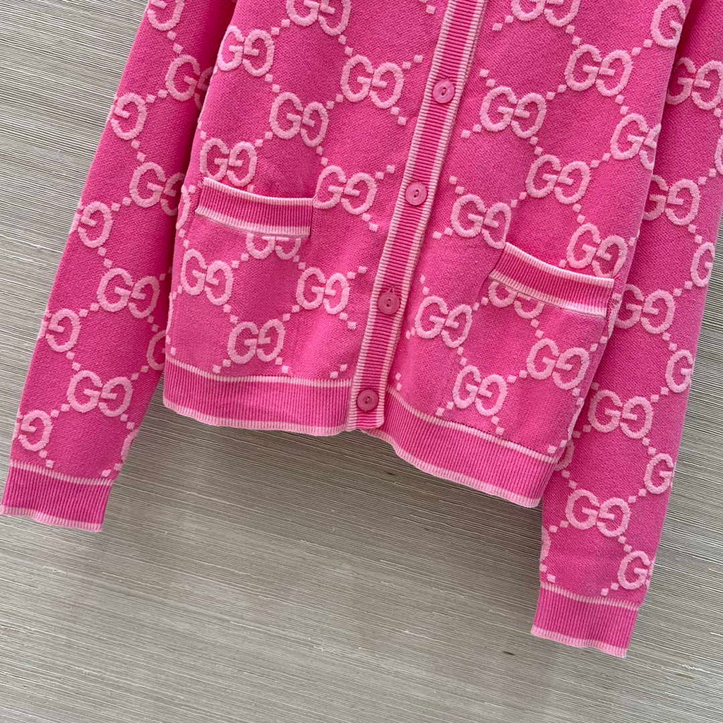 Gucci Women jacquard full-length GG wool Wool knitted cardigan G85262