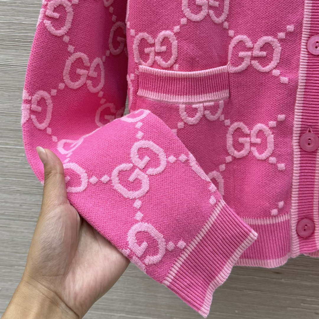 Gucci Women jacquard full-length GG wool Wool knitted cardigan G85262
