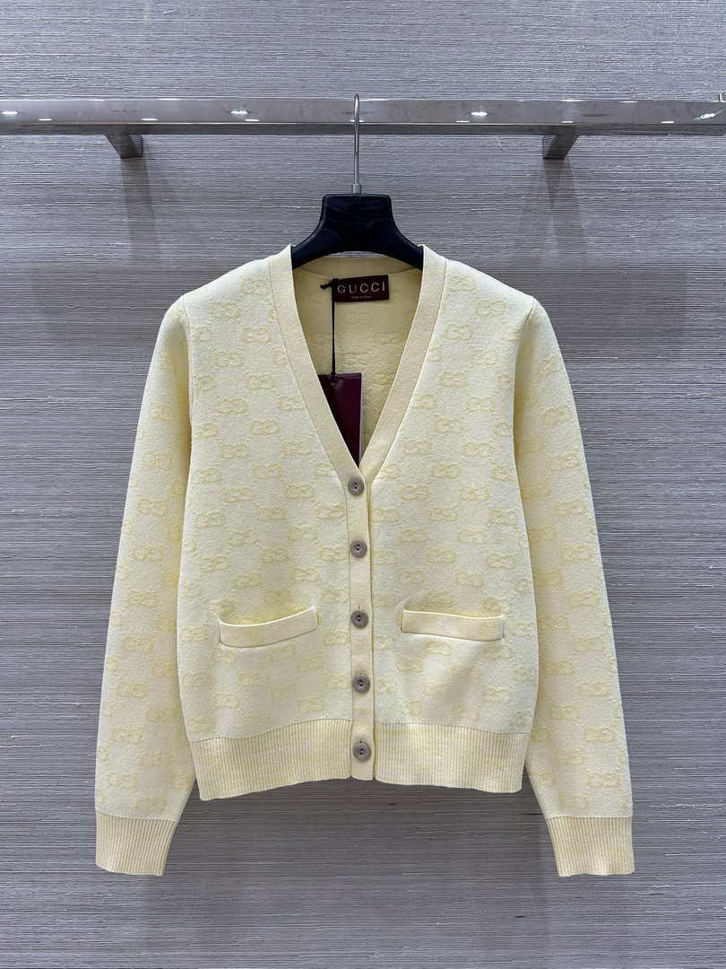 Gucci Women jacquard full-length GG wool Wool knitted cardigan G85266