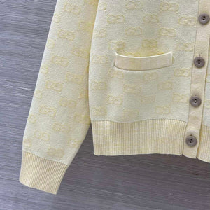 Gucci Women jacquard full-length GG wool Wool knitted cardigan G85266 - Yellow / S - View 2