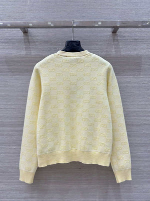 Gucci Women jacquard full-length GG wool Wool knitted cardigan G85266 - Yellow / S - View 5