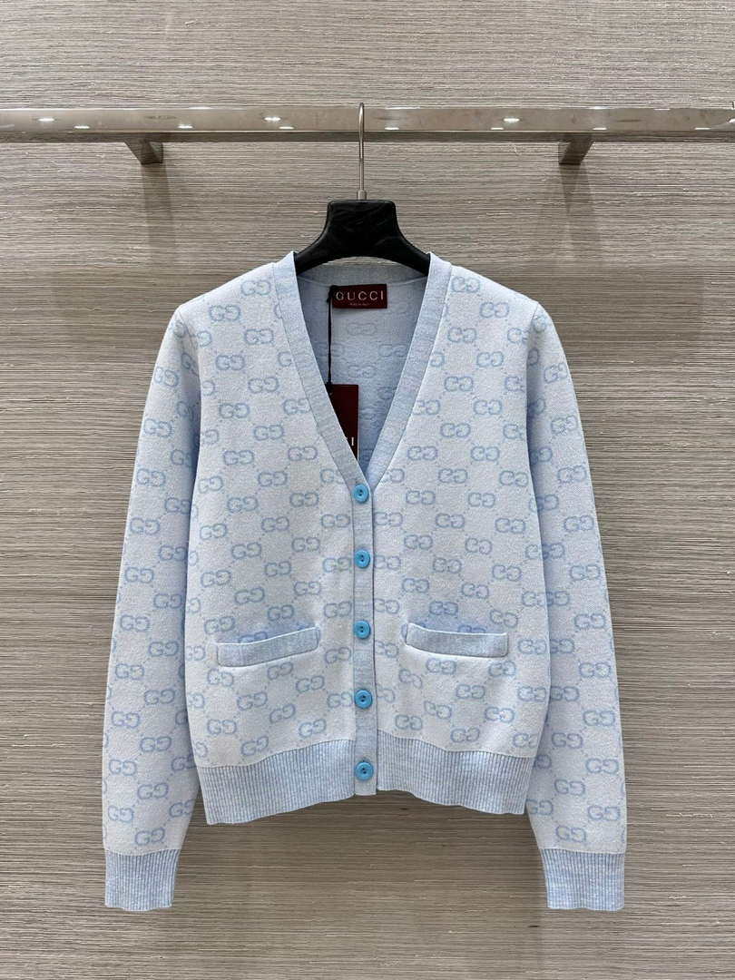 Gucci Women jacquard full-length GG wool Wool knitted cardigan G85266