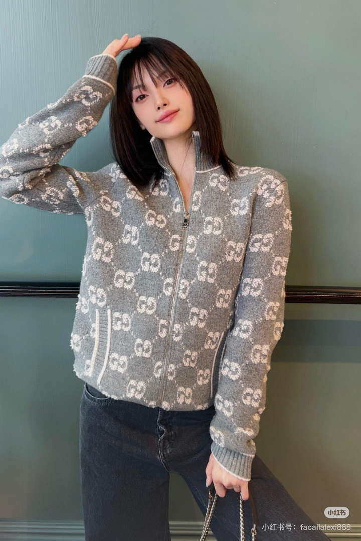 Gucci Women jacquard full-length GG wool Wool knitted cardigan G85267