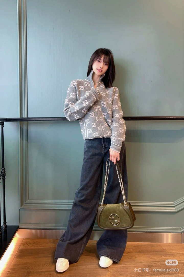 Gucci Women jacquard full-length GG wool Wool knitted cardigan G85267