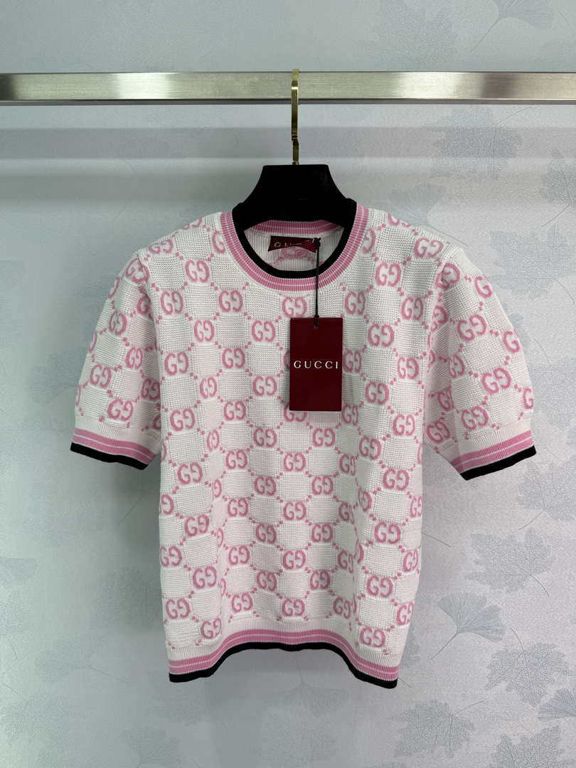 Gucci Women jacquard full-length GG wool short-sleeved top G85270